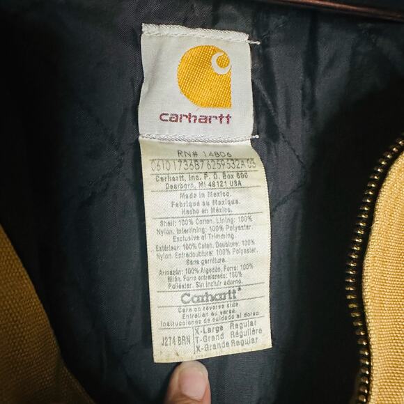 CARHARTT Brown Canvas Hooded Black Quilted Lining Bomber Work Jacket Size XL - Picture 8 of 11